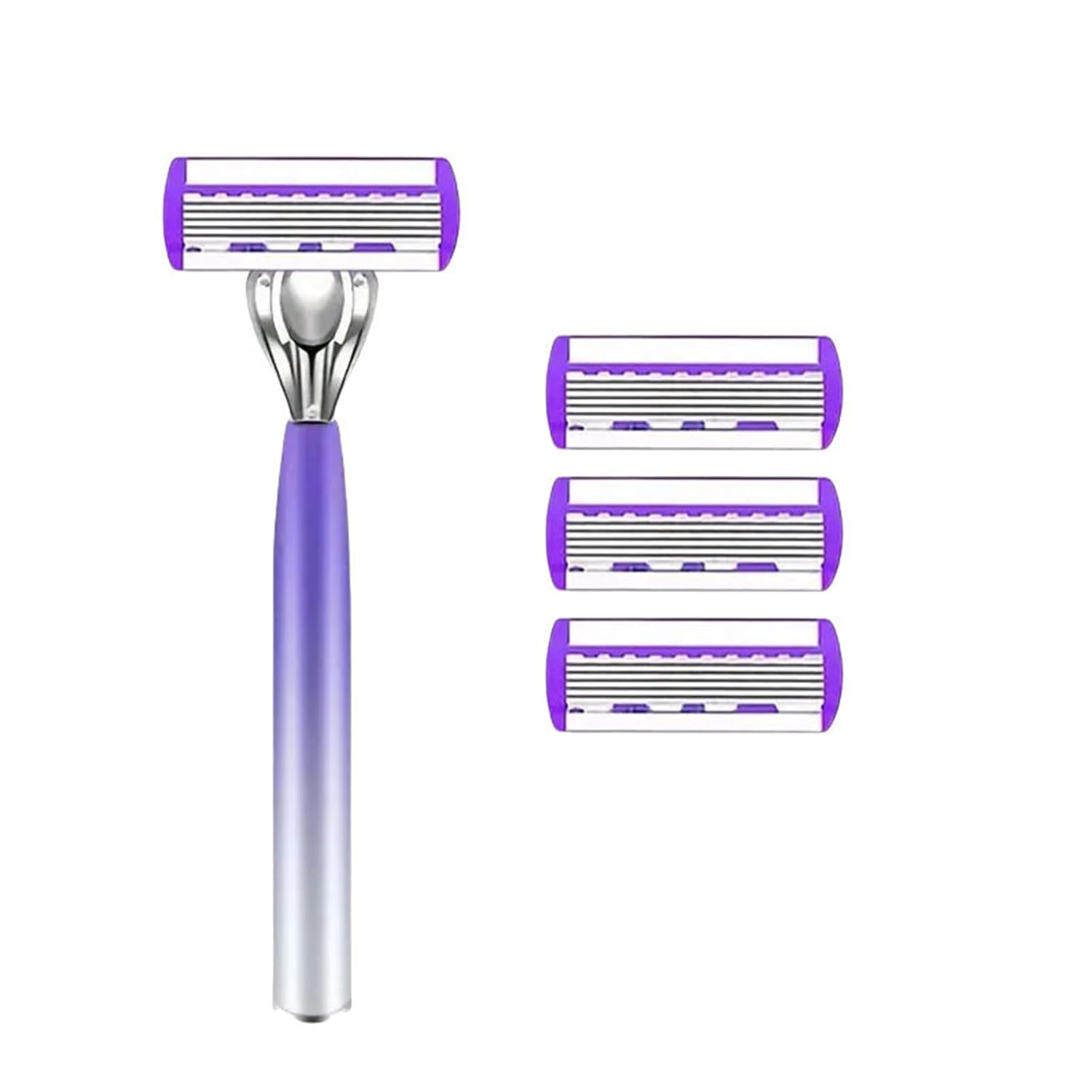 6-Blade Razor for Women and Men, 1 Handle with 3 Refills, Purple