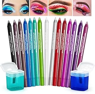 15 Colour Eyeliner Pencil Set, Waterproof Eyeliner Pen Long Lasting Colorful Eyeliner Glitter Eyeliner Kit with 2 Eyeliner Sharpener Professional Eye Makeup Pencils Gift for Women Girl (15 Colors)