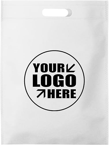 Muka TOPTIE Paquete de 100 bolsas de mano con asa troquelada no tejida con impresión personalizada, bolsa de compras sellada térmicamente, bolsa de disponible en Yaxa Venezuela