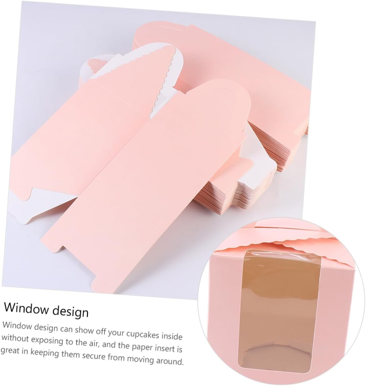 Sosoport Single Pink Paper Cupcake Box with Handle, Food Packaging Muffin Container, 50pcs Portable Dessert Holder for Party and Bakery Storage