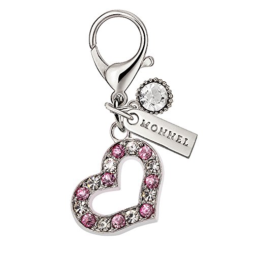 MC59 Crystal Love Heart Lobster Clasp Charm Pendant with Pouch Bag (Pink ,1 piece)