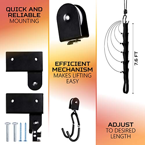 Powerfly Garage Ceiling Kayak Storage - Bike Hoist Hanger - Ladder, Kayak & Bike Pulley Storage System - Thumbnail 3