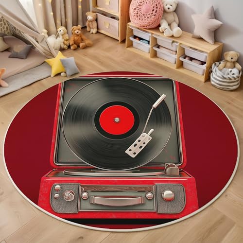 Tapis antidérapant lavable rouge 120cm style musical rétro