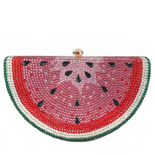 Usuisy Watermelon Slice Crystal Clutch Bag Women Fruits Evening Handbags Bridal Party Rhinestone Purse Wedding Bag,Mini,Watermelon