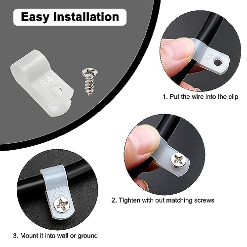 VooGenzek 100 PCS 5/16 Inch R-Type Cable Clip Wire Clamp, Nylon Screw Mounting Cord Fastener Clips with 100 PCS Screws - Image 4