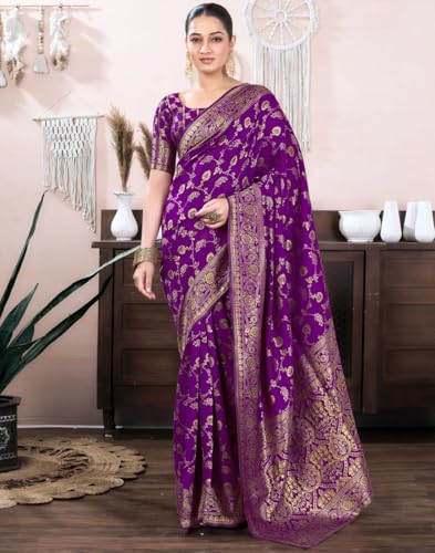 Image of Women's Kanjivaram Soft Silk Banarasi Saree With Blouse Piece | Banarasi Sari For Women | Saree with Blosepiece