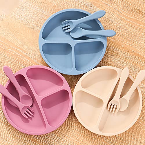 Pratos de silicone para bebês com alimentação automática Prato para bebês com colher e garfo de sili