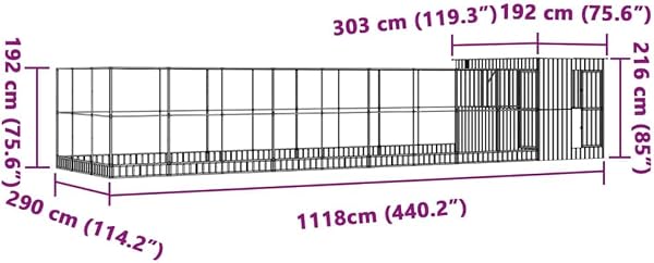vidaXL Volière avec Extension argenté 1118x303x216 cm Acier, volière à Oiseaux, Cage à perroquets, Grande Cage à perroquets, Cage à perruches - 3