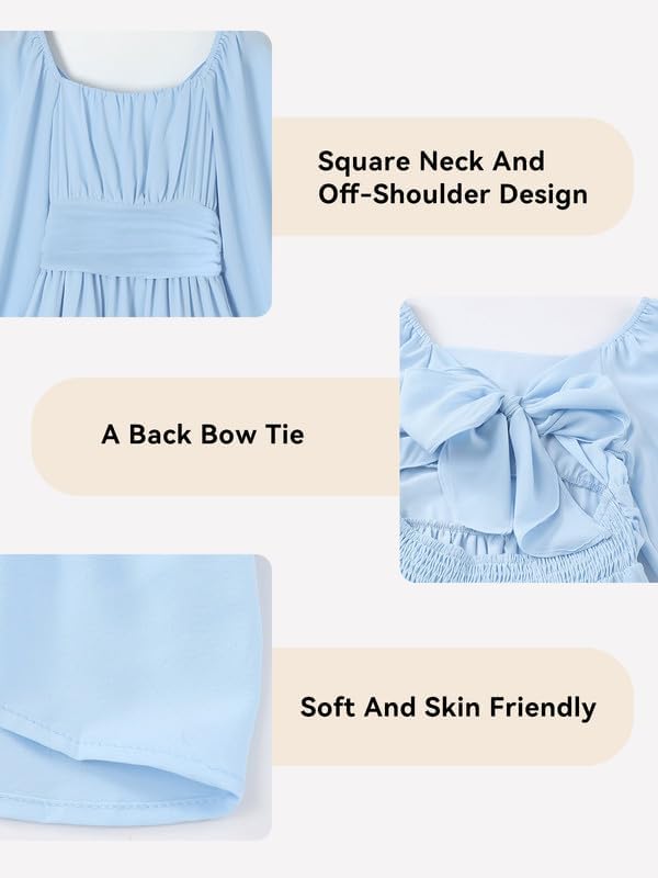 DOKOTOO KIDS Girls Tie Back Off Shoulder Dress Ruffle Long Sleeve Fall Spring Dresses 4-15 Years