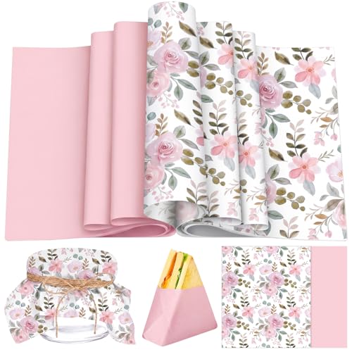 Feifeiya 200 Pcs Pink Watercolor Wax Paper Sheet for Food