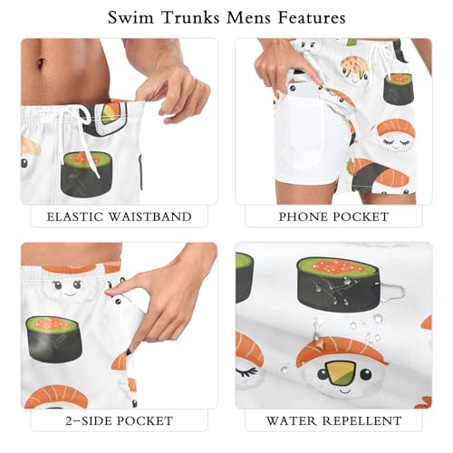 xigua Cute Cartoon Sushi Mens Swim Trunks with Liner, 5 inch Quick Dry Mens Boardshorts for Beach3
