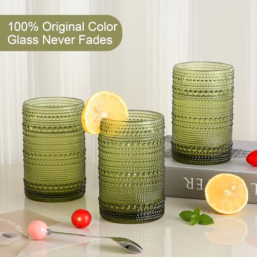 Image of ZMOWIPDL Drinking Glasses Set of 6,15 oz Green Hobnail Glass Cups