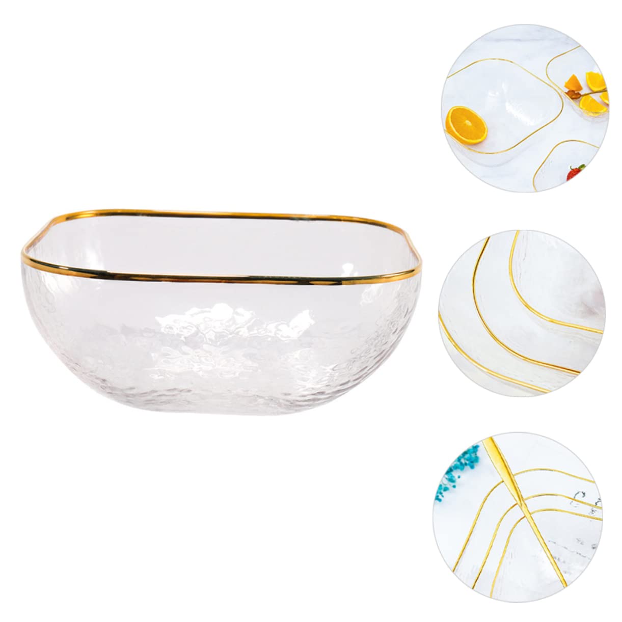 Saladier En Verre Design élégant - Bord Doré, Multifonction Pour Fruits, Desserts, Salades - Ustensile Cuisine Déco - 5