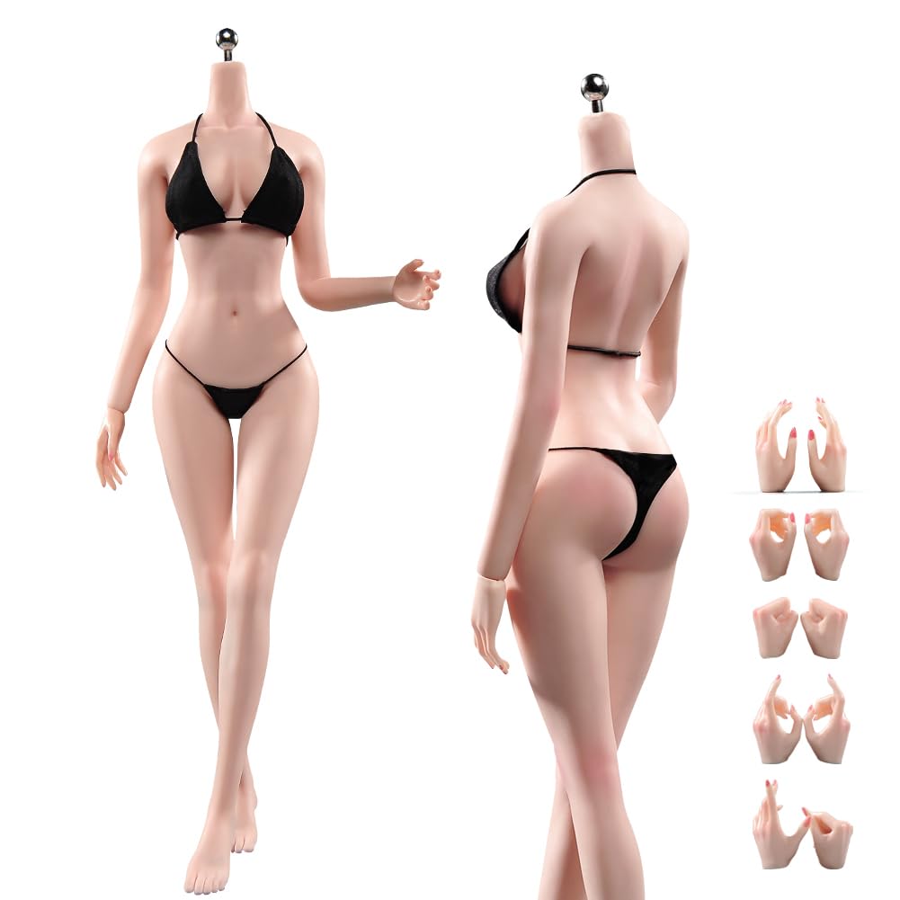 1/6 Skala Weiblicher Körper,12inch Super Flexible Nahtlose Weibliche Figur Körper Makeup Version mit Nicht Abnehmbaren Füßen Groß und Schlank Miniatur Action Figur (Blasse Haut)
