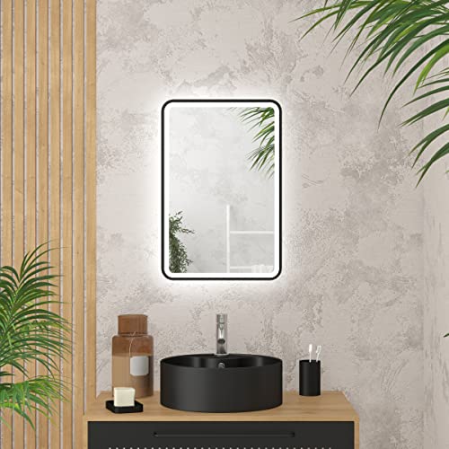 Espejo LED de Pared 60x40 cm Contorno Negro Brillante baño Cover