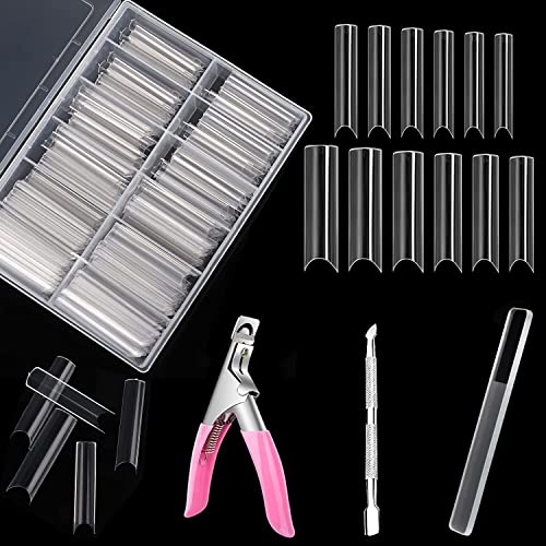 360Pcs XXXL No C Curve Clear Nail Tips for Acrylic Nails Professional Set Half Cover Extra Long False Nails Tips Straight Tapered Square French Nails for Nail Salon DIY Nail Art, Pack of 4