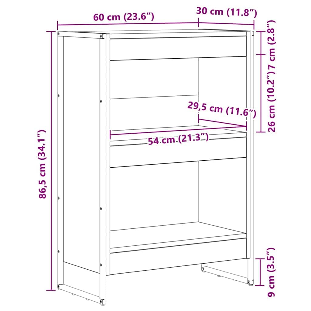 Regał na książki 60 x 30 x 86,5 cm, materiał drewnopochodny, stare drewno, nowoczesny design, stabilny regał stojący nadaje się do salonu, gabinetu, korytarza, sypialni, z praktycznymi
