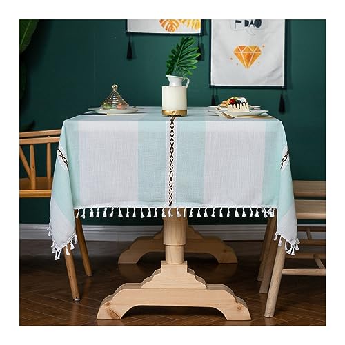 Nappe vert clair à rayures et glands 140x180 cm pour table rectangulaire - 2