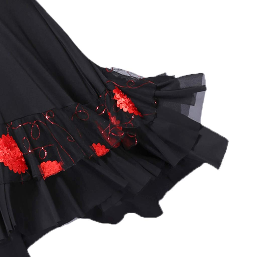 Eleganter Damen-Tanzrock für Ballsaal, Spanischer Flamenco, langes Walz-Tanzkleid, Kostüm Gr. One size, schwarz/rot