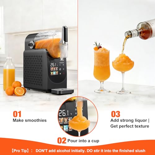 Image of Slushie Machine No Ice Needed, Auto-Clean, Slushy Machine for Home, 220W Quick Frozen Drink Maker with 6 Preset Programs for Margaritas, Frappes, Milk Shake and More, LED Display, Black, 88oz
