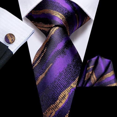 Image of Dubulle Mens Paisley Floral Silk Tie for Men Striped Necktie and Pocket Square Cufflinks Set Wedding Business
