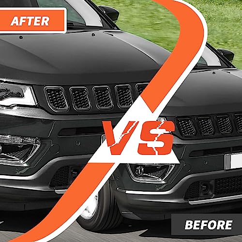 Image of Grill Inserts ABS Carbon Fiber Grille Guards Trim Compatible with Jeep Compass 2021 2022 2023 Trailhawk /Limited /Latitude /Altitude /Sport