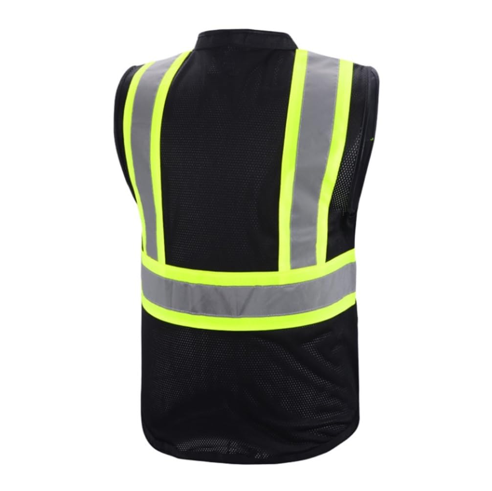 Chaleco de Trabajo de Alta Visibilidad, Chaleco Reflectante Construcción Unisex Bolsillos múltiples Negro Múltiples tamaños(XL)