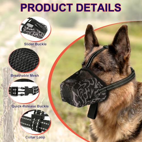 Image of Soft Air Mesh Dog Muzzle S Black | Anti-Biting Anti-Chewing Anti-Barking | Adjustable Reflective Full Coverage for Grooming & Scavenging Prevention