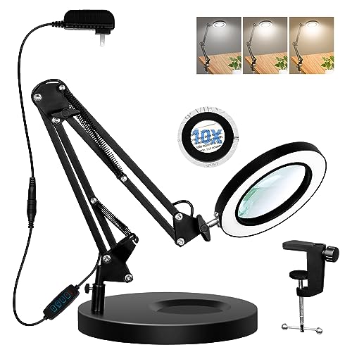10X Magnifying Glass with Light and Stand, KMDES Real Glass 2-in-1 Desk Lamp & Clamp, 3 Color Modes Stepless Dimmable, Hands Free LED Lighted Magnifier for Hobby Reading Crafts Repair Close Work 10X Magnifying Glass with Light and Stand, KMDES Real Glass 2-in-1 Desk Lamp & Clamp, 3 Color Modes Stepless Dimmable, Hands Free LED Lighted Magnifier for Hobby Reading Crafts Repair Close Work