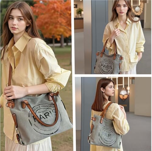 ARREBOL Women Vintage Paris Lightweight Canvas Tote Crossbody Bag with Zipper for Work2