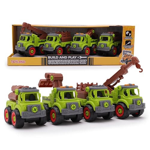 Toyland® 4er-Set – 11 cm (4,3 Zoll) DIY-Landwirtschaftsfahrzeuge und Schraubendreher – Bauen Sie Ihre eigenen Landwirtschaftsfahrzeuge zusammen und Bauen Sie sie – Spielzeug-LKW