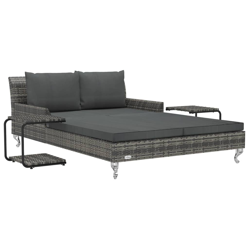 YAFF 2-Person Patio Sun Bed with Cushions Poly Rattan Gray(Gray)