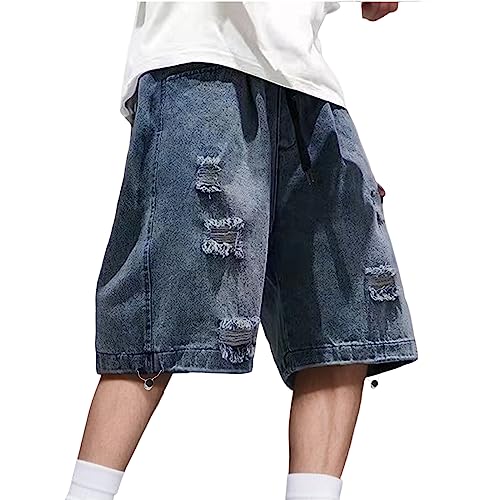 Pantalones cortos Y2K Baggy Jorts Jean Shorts Denim Shorts Rotos Vaqueros de pierna ancha Vaqueros Unisex Y2K Shorts Grunge Hip Hop Pantalones Adolescentes Streetwear Cargo Bermudas Shorts, A2 azul.,