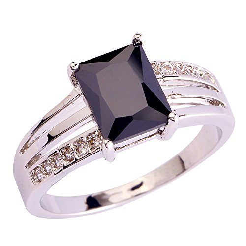 925 Sterling Silver Plated Radiant Shaped Simulated Black Spinel Promise Ring
