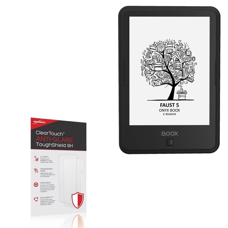 BoxWave Screen Protector Compatible With ONYX BOOX Faust 5 - ClearTouch Anti-Glare ToughShield 9H (2-Pack), Anti-Glare 9H Tough Flexible Film Screen Protector