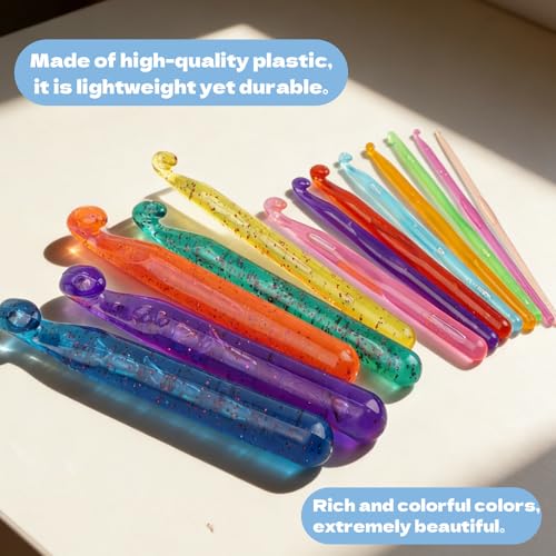Image of BsHooker 13 Size Crochet Hooks Set,Plastic Crystal Crochet Hook with Case,Large Crochet Hooks for Chunky Yarn Ergonomic Knitting Needles Crochet Needle for Beginners and Crocheting Yarn,3.0mm -25mm