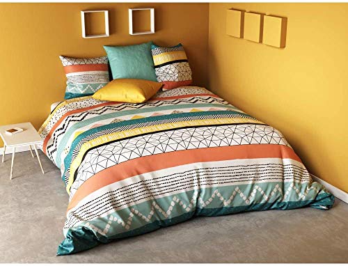 Home Housse de Couette 140x200cm + 2 taies d'oreillers 65x65 cm Doretea 100% Coton 57 Fils Cover
