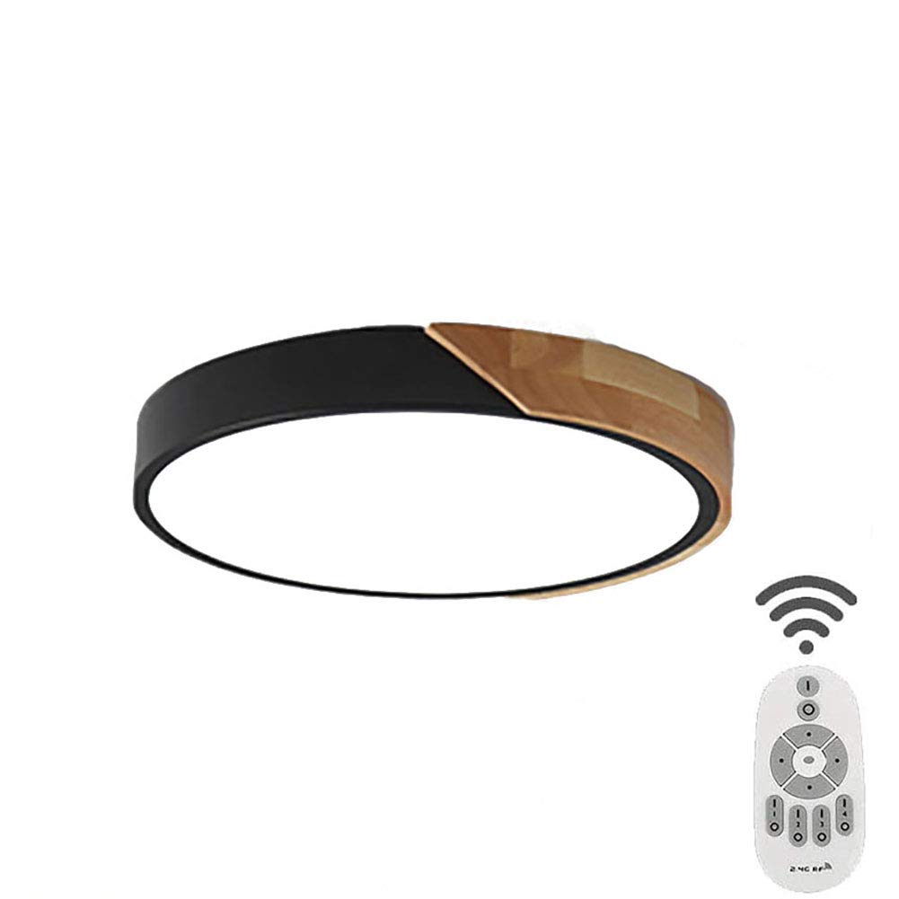 ZZZYZ LED Wooden Ceiling Light Fxture Modern With Remote Black Ceiling Lamp Flush Mount Indoor Round Ceiling Lamp For Bedroom Bathroom Basement Living Room-No aurora dimming 30cm