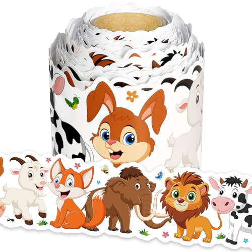 65.6Ft Jungle Animals Bulletin Board Borders, Cute Jungle Farm Animal Theme Die Cut Trim Border Roll Lion Rhino Fox Bulletin Board Trim for Home Office Back to School Classroom Chalkboard Wall Decor