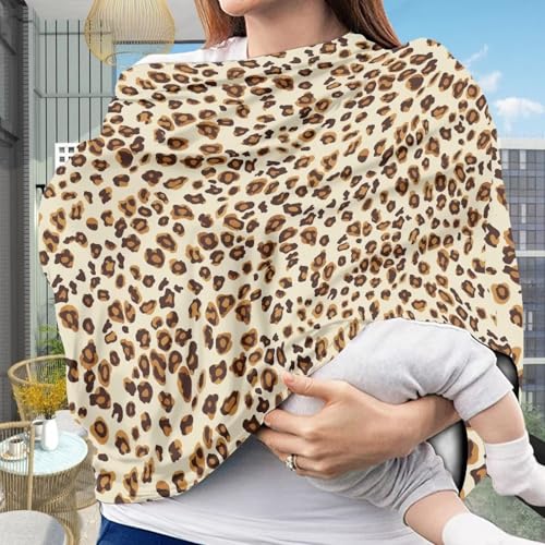 Image of Forchrinse Beige Leopard Car Seat Cover for Babies Soft Breathable Breastfeeding Nursing Cover Elastic Infant Carseat Canopy Stroller Cover