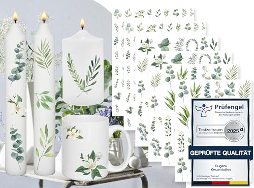 Sugeru 6 PCS Kerzentattoo (200+ Muster),Wassertransferdruck | wasserschiebefolie kerzen | Kerzenfolie, kerzenaufkleber sticker | deko taufe eukalyptus | kommunion deko eukalyptus,tischdeko Eukalyptus