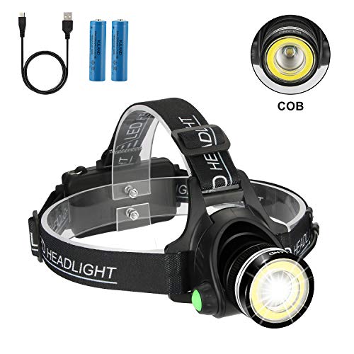 Headlamp Flashlight, 2 in 1 Newest Headlight T6 Spot(Zoomable)+COB Board Flood Light, 6000