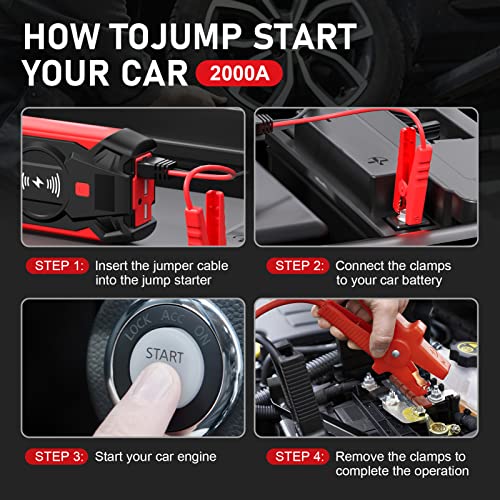 Jump Starter Battery Pack, 2000A Peak 25000Mah Portable Car Jump Starter Box, 12V Portable Power Bank With Wireless Charger, Car Battery Booster Pack For Up To 8.0L Gas And 6.5L Diesel Engines. #TOP6