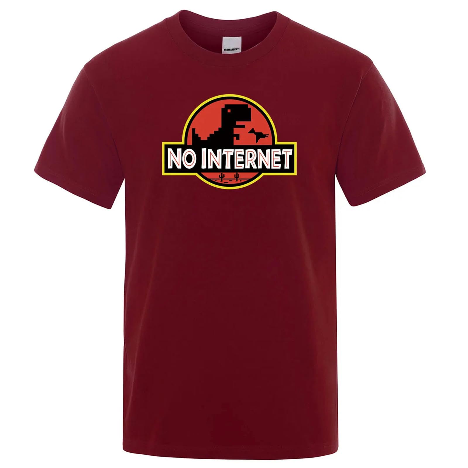 Camisetas Manga Corta Hombre Camiseta con Impresión De Dinosaurios Divertida para Hombres Casual Verano Suelta Hombres-Vino Rojo-l
