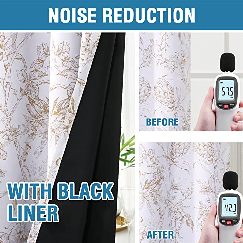 Image of BFAM Floral Print 100% Blackout Curtain with Black Linning at Back, Floral Print Curtains for Living Room /Bedroom Thermal Insulated Energey Saving Blossom Curtain, Pack of 1 Curtain