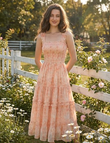 Image of Scarlet Darkness Floral Dress for Women 2026 Flowy Sundress Smocked Cottagecore Dresses