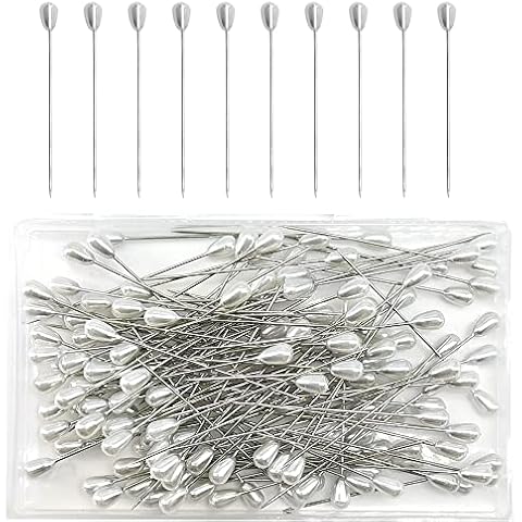Ruidee 150 Pieces White Pearl Head Pins Corsage Pins Sewing Pins Straight Pins Wedding Bouquet Pins for DIY Decoration, Craft and Sewing Project 55mm/2.17in W Cover