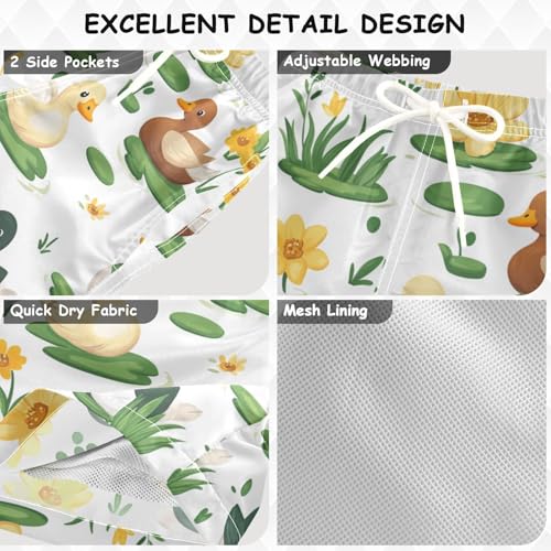 Pigsaly Boys Swim Trunks Duck Flowers Wildlife Animal Boys Board Shorts Swimsuit Swimwear Summer Bathing Suit 2T3