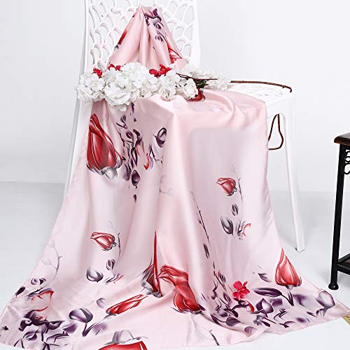 Image of Premium Silk Stole for Women | Lightweight Printed Silk Scarf & Hijab | Elegant Party (72 x 36 Inch) (PInk and Red)