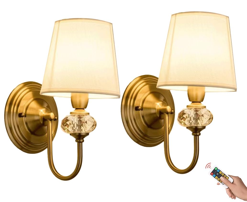 SXWNBIFH wall lamp Rechargeable Battery Operated Wall Sconces Lights Set of 2, Wireless Dimmable Battery Powered Wall Sconce Light with Bulb & Remote, Crystal Curved Wall Lamp for Hallway Bedroom Liv